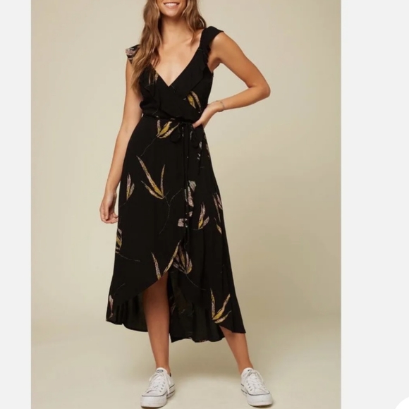 O'Neill Alana black MIDI wrap dress size medium - Picture 2 of 8